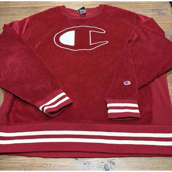 Champion Mens Corduroy Crew Sweatshirt 2XL XXL Maroon Red Logo Cotton Athletic - Picture 3 of 16